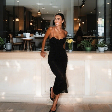 Summer Top Pleated Black High Waist Dress