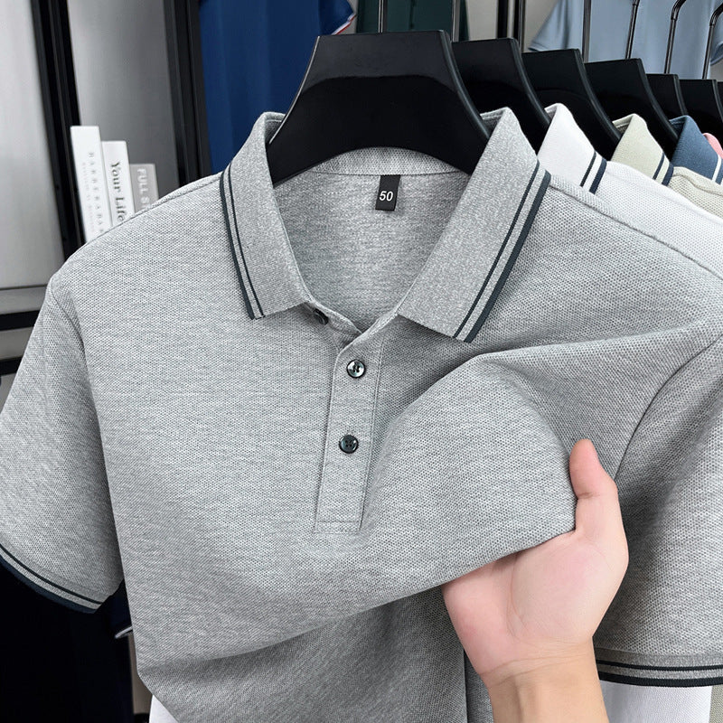 Summer Lapel Mercerized Cotton T-shirt Breathable