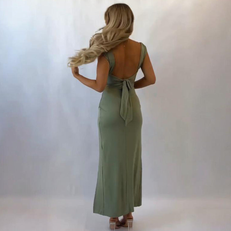 Square Collar Elegant Tied Dress