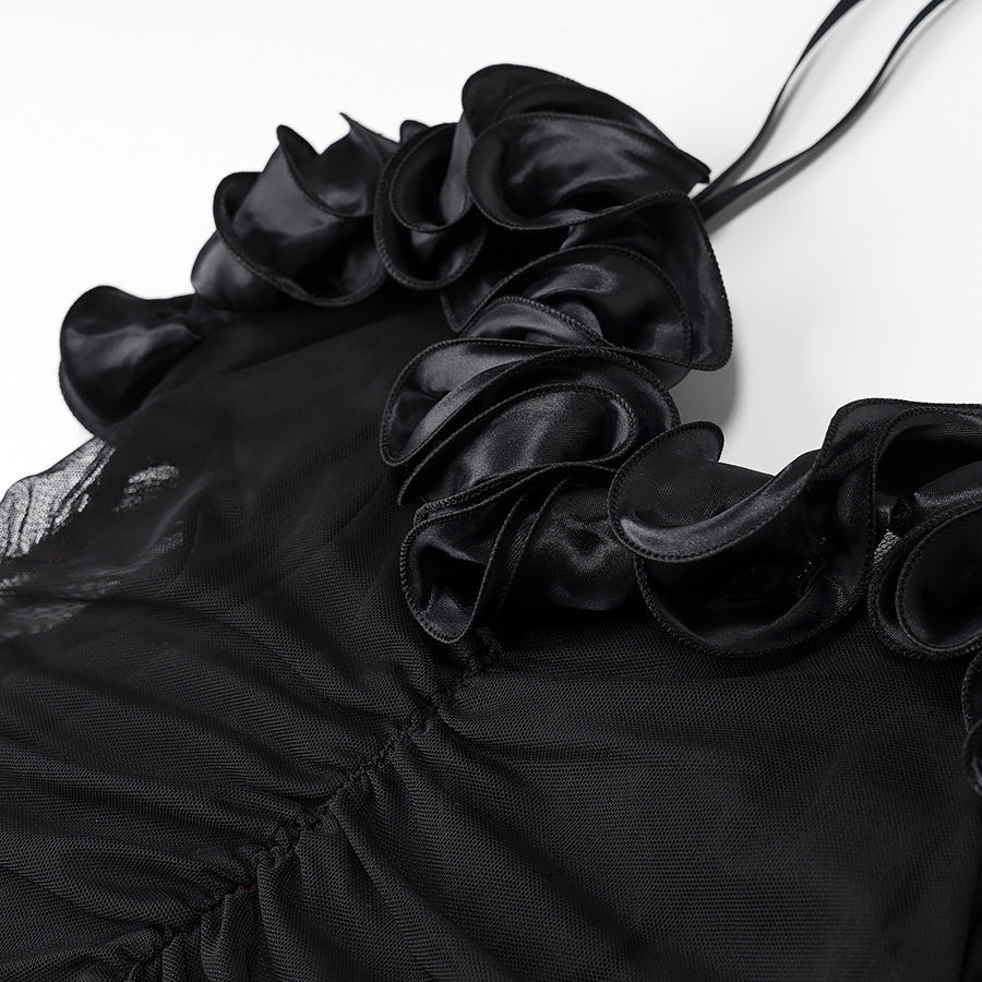 Summer Top Pleated Black High Waist Dress