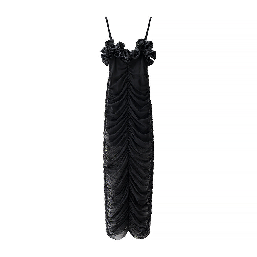 Summer Top Pleated Black High Waist Dress