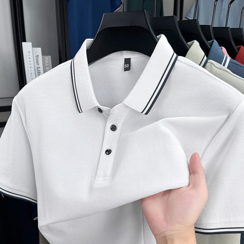 Summer Lapel Mercerized Cotton T-shirt Breathable