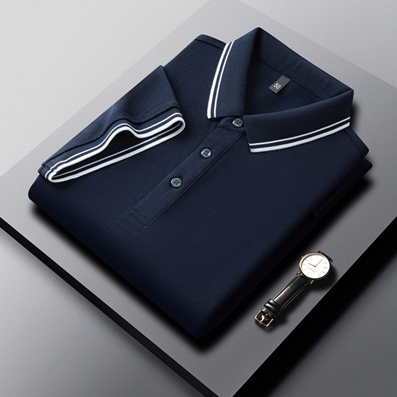 Summer Lapel Mercerized Cotton T-shirt Breathable