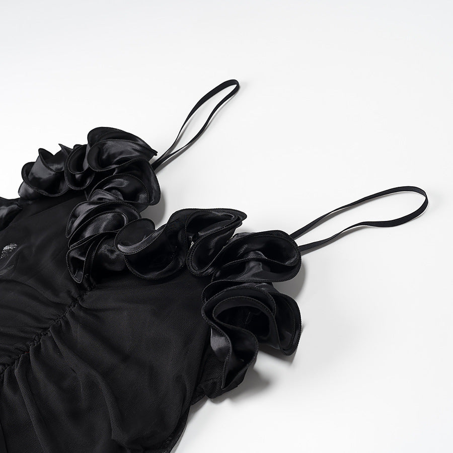 Summer Top Pleated Black High Waist Dress