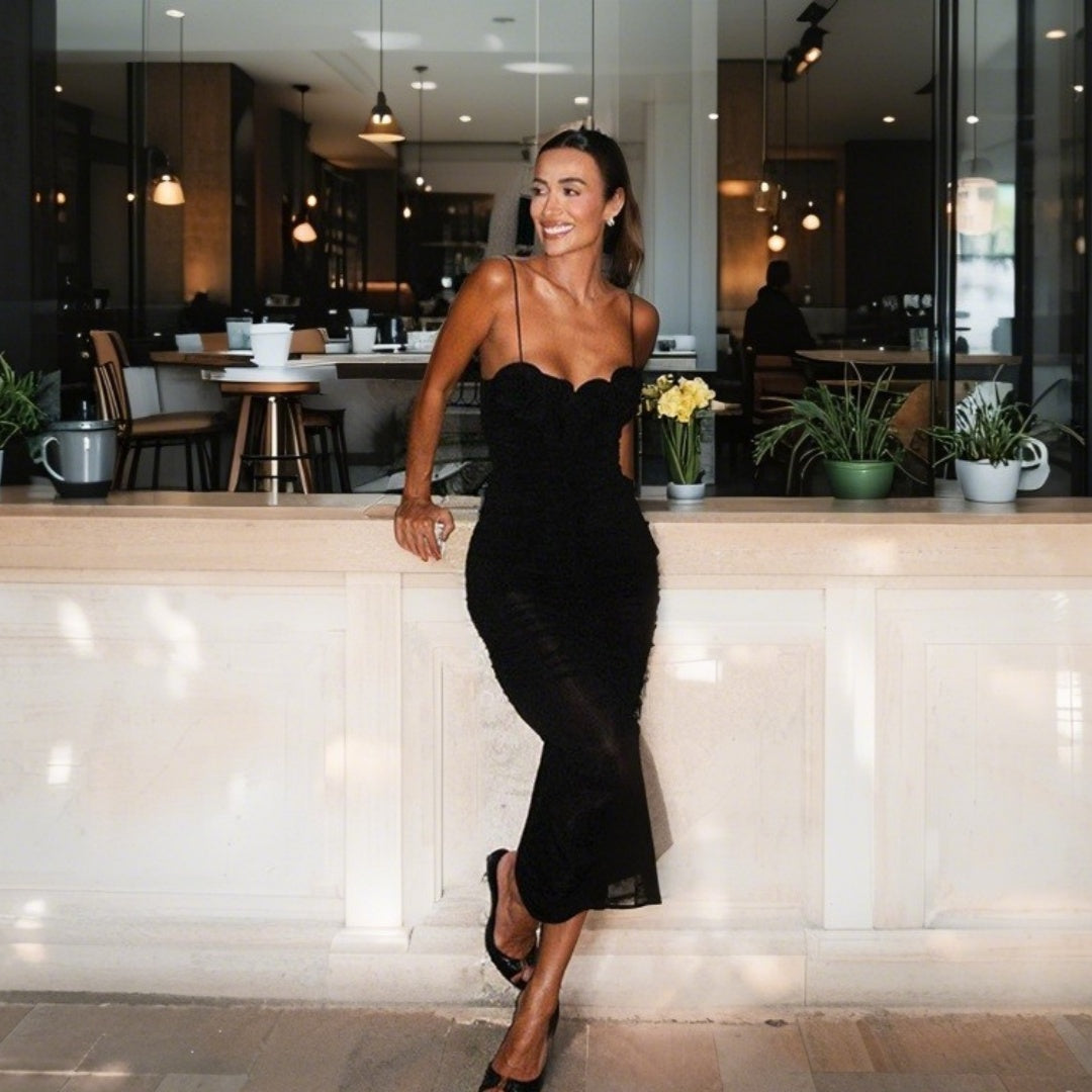 Summer Top Pleated Black High Waist Dress