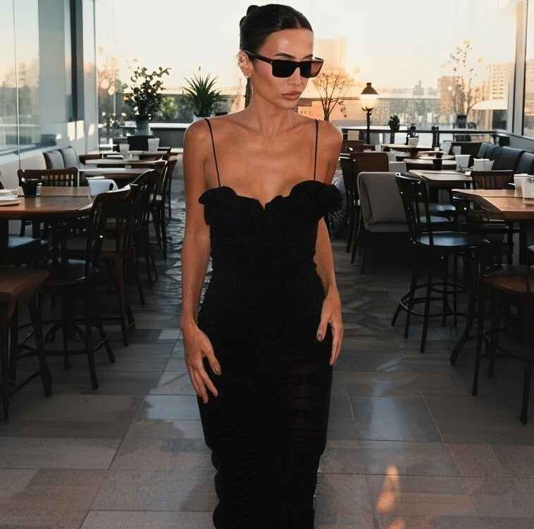 Summer Top Pleated Black High Waist Dress