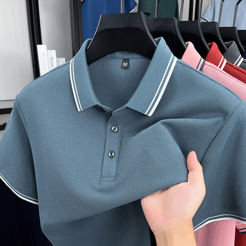 Summer Lapel Mercerized Cotton T-shirt Breathable