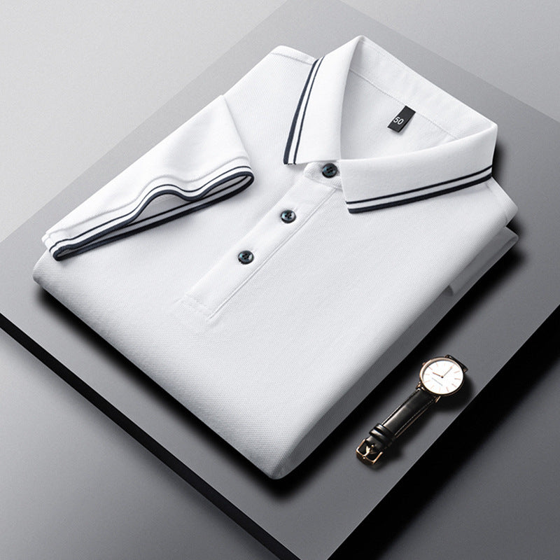 Summer Lapel Mercerized Cotton T-shirt Breathable
