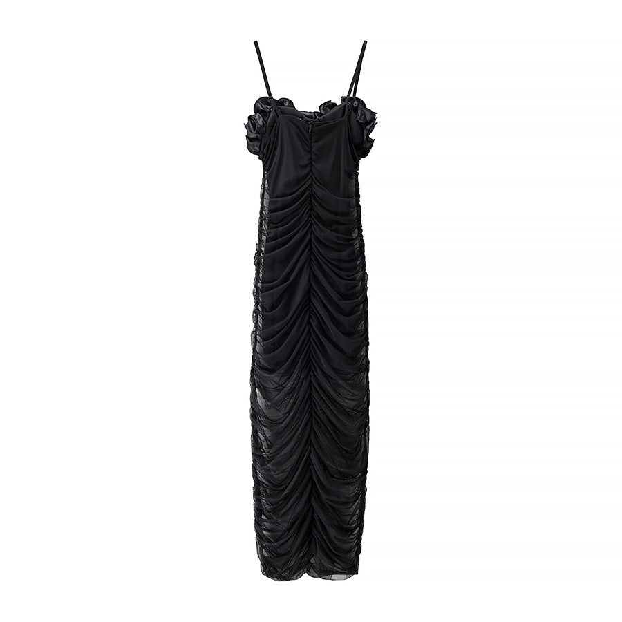Summer Top Pleated Black High Waist Dress