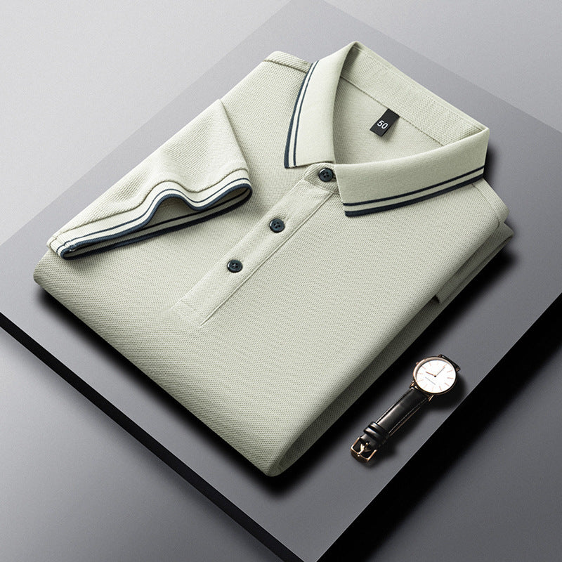 Summer Lapel Mercerized Cotton T-shirt Breathable
